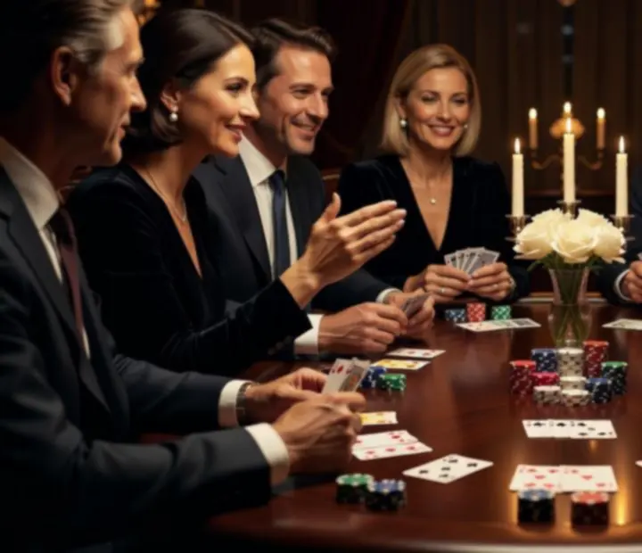 Detail profesionálního pokerového stolu s žetony a kartami